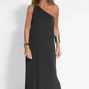 One Shoulder Relaxed Fit Maxi Dress with Slit